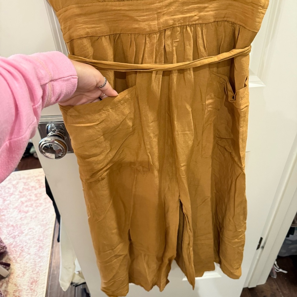 Madewell Linen-Blend Dolman Sleeve Tie-Waist Midi Dress Toffee/Mustard size 6 - Picture 5 of 11